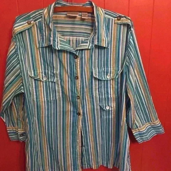 Chico’s striped 3/4 sleeve button down shirt women’s - Picture 1 of 5